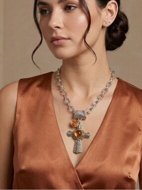 Handcrafted Artisan Filigree Cross Pendant Necklace